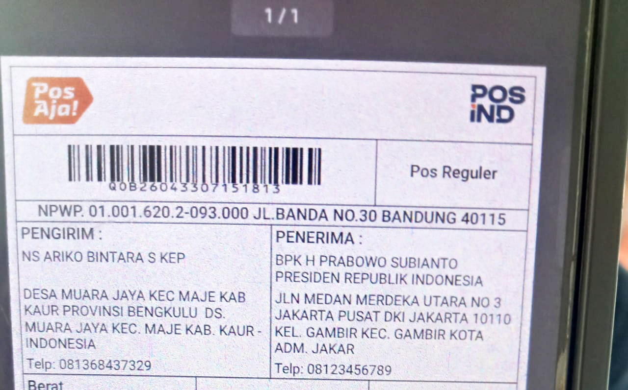 Aliansi Honorer R3 Tenaga Kesehatan Kabupaten Kaur Kirim Surat ke Presiden Prabowo