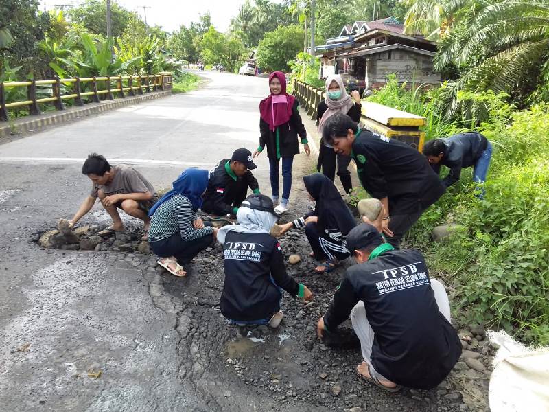 Prihatin Lakalantas Tinggi, Anak Muda Seluma Tutup Lubang di Jalan