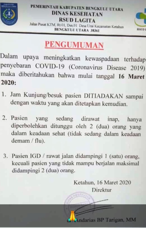 Antisivasi Penyebaran Virus Corona, RS Pratama Lagita Tiadakan Jam Besuk Pasien