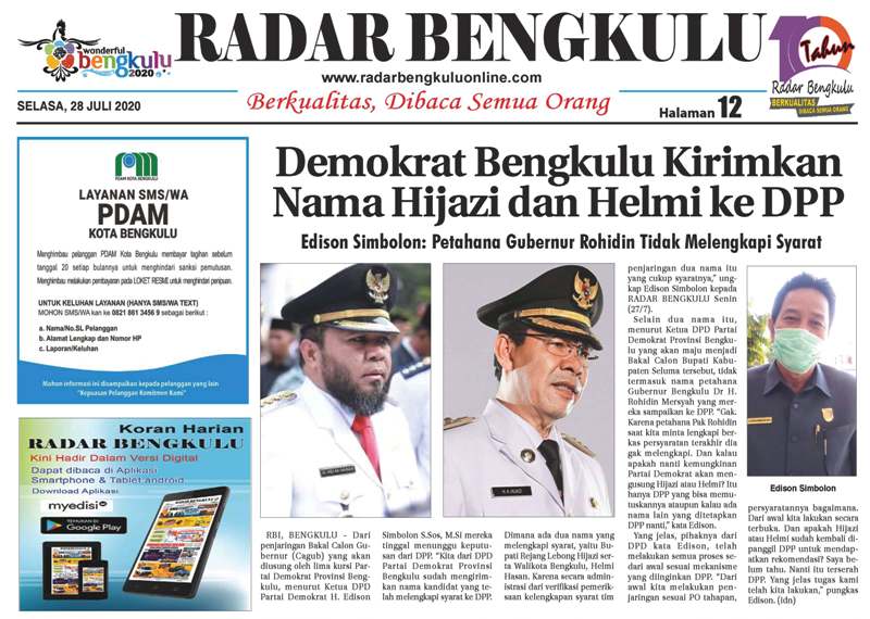 Demokrat Bengkulu Kiriman Nama Hijazi dan Helmi ke DPP