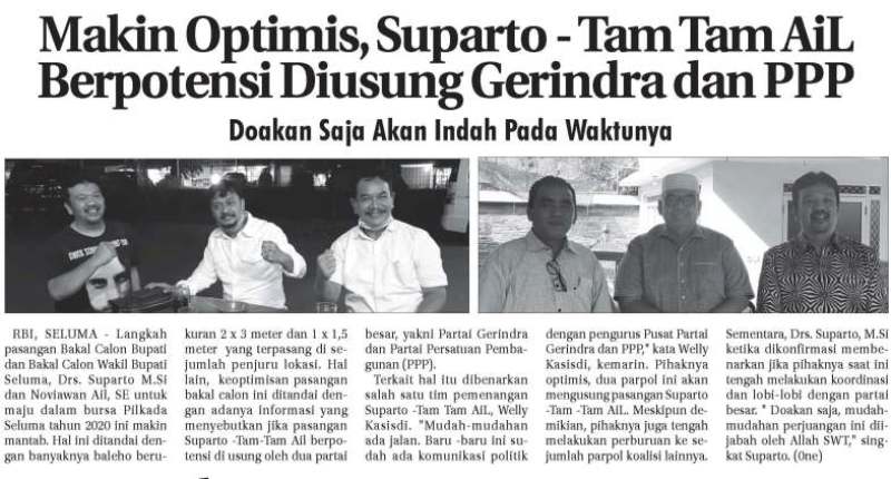 Makin Optimis, Suparto – Tam Tam AiL Berpotensi Diusung Gerindra dan PPP