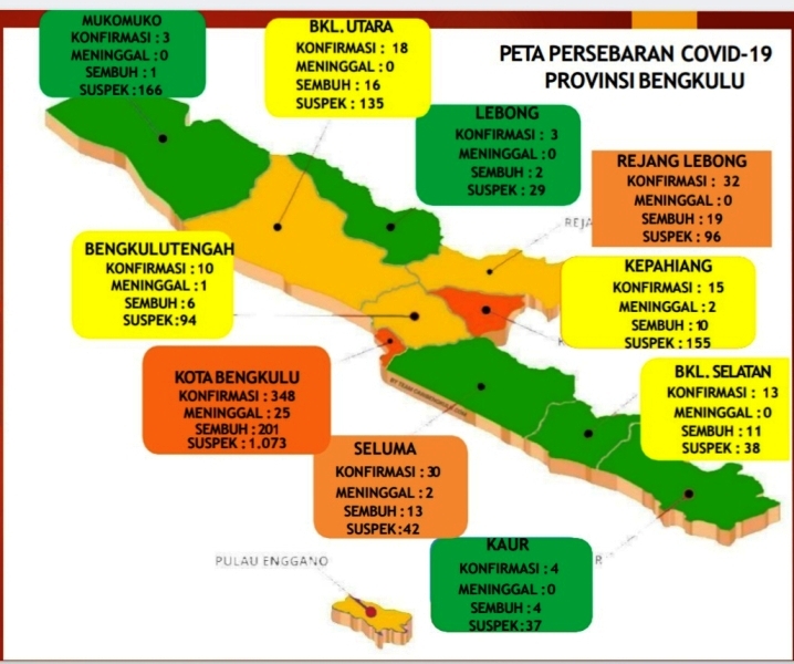 Peta Persebaran Covid-19 Provinsi Bengkulu Berubah