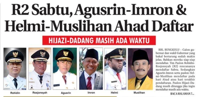 R2 Sabtu, Agusrin-Imron & Helmi-Muslihan Ahad Daftar