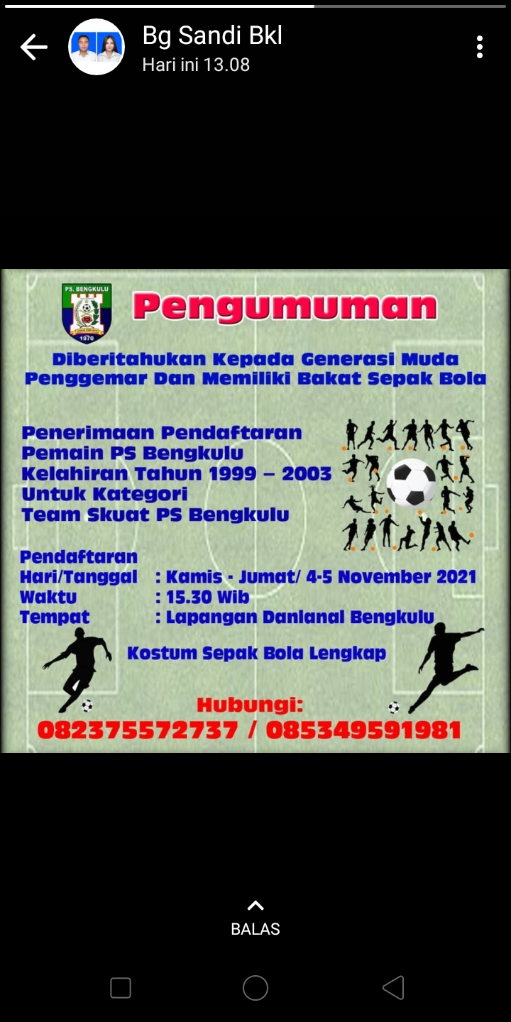 PS Bengkulu Gelar Open Recruitment Pemain Kelahiran Tahun 1999-2003