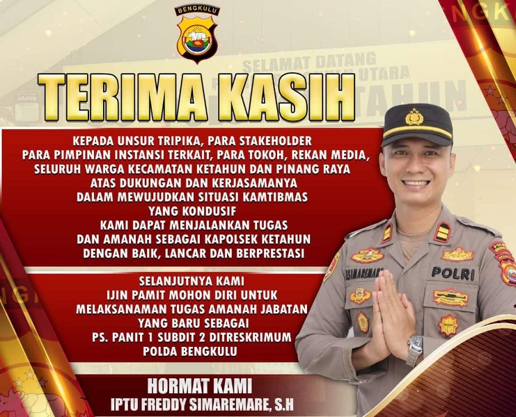 IPTU Freddy Simaremare Pamit dari Kapolsek Ketahun