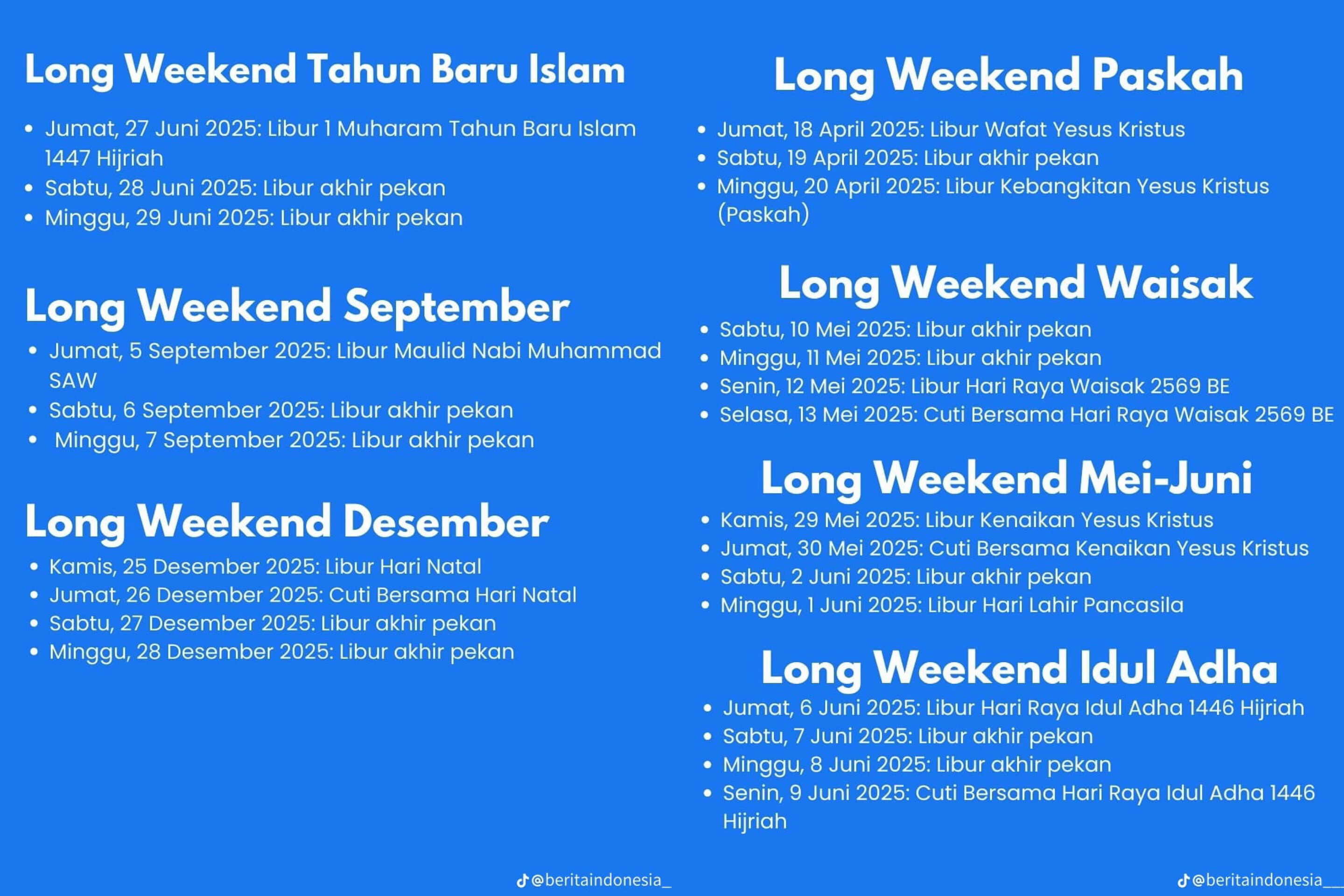 Ini Jadwal Libur dan Tanggal Merah Bulan Januari 2025, Dicatat Ya