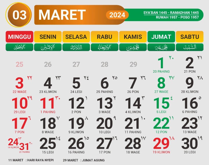 Menjelang Ramadhan, Berikut Tanggal Merah di Kalender Bulan Maret 2024