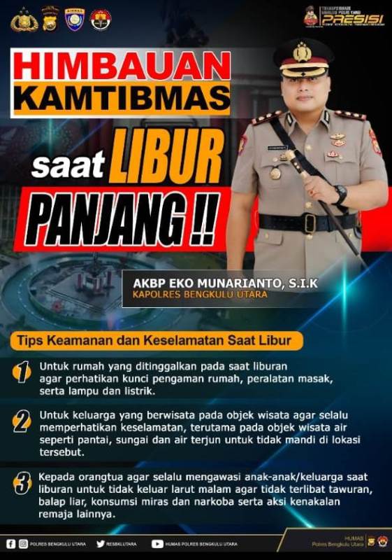 Ini Imbauan Polres Bengkulu Utara Saat Libur Israk Mikraj dan Imlek