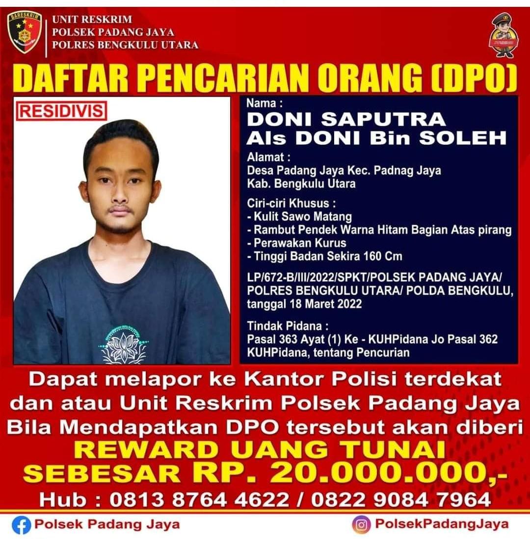  Reward Pencarian DPO Kabur Naik Jadi Rp 20 Juta