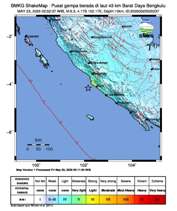 Dini Hari, Gempa Bumi Guncang Bengkulu dengan Magnitudo 6.3 SR