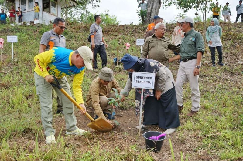  Gubernur Rohidin Mersyah Tanam Ratusan Pohon di Taman Hutan Raya Rojo Lelo