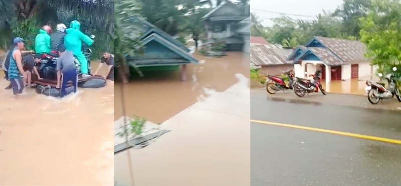Jalan Nasional di Bengkulu Tengah  Terendam Banjir, Kendaraan Nyebrang Pakai Rakit