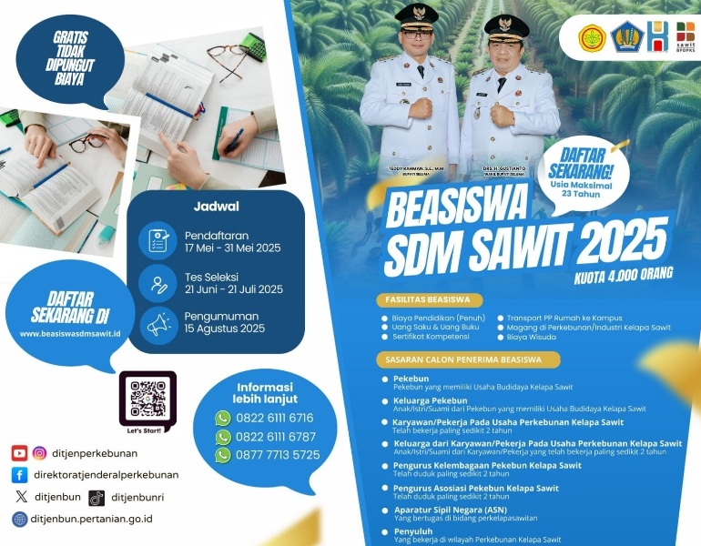  Beasiswa SDM Sawit 2025 Disiapkan 4.000 Kuota, Segera Daftar!