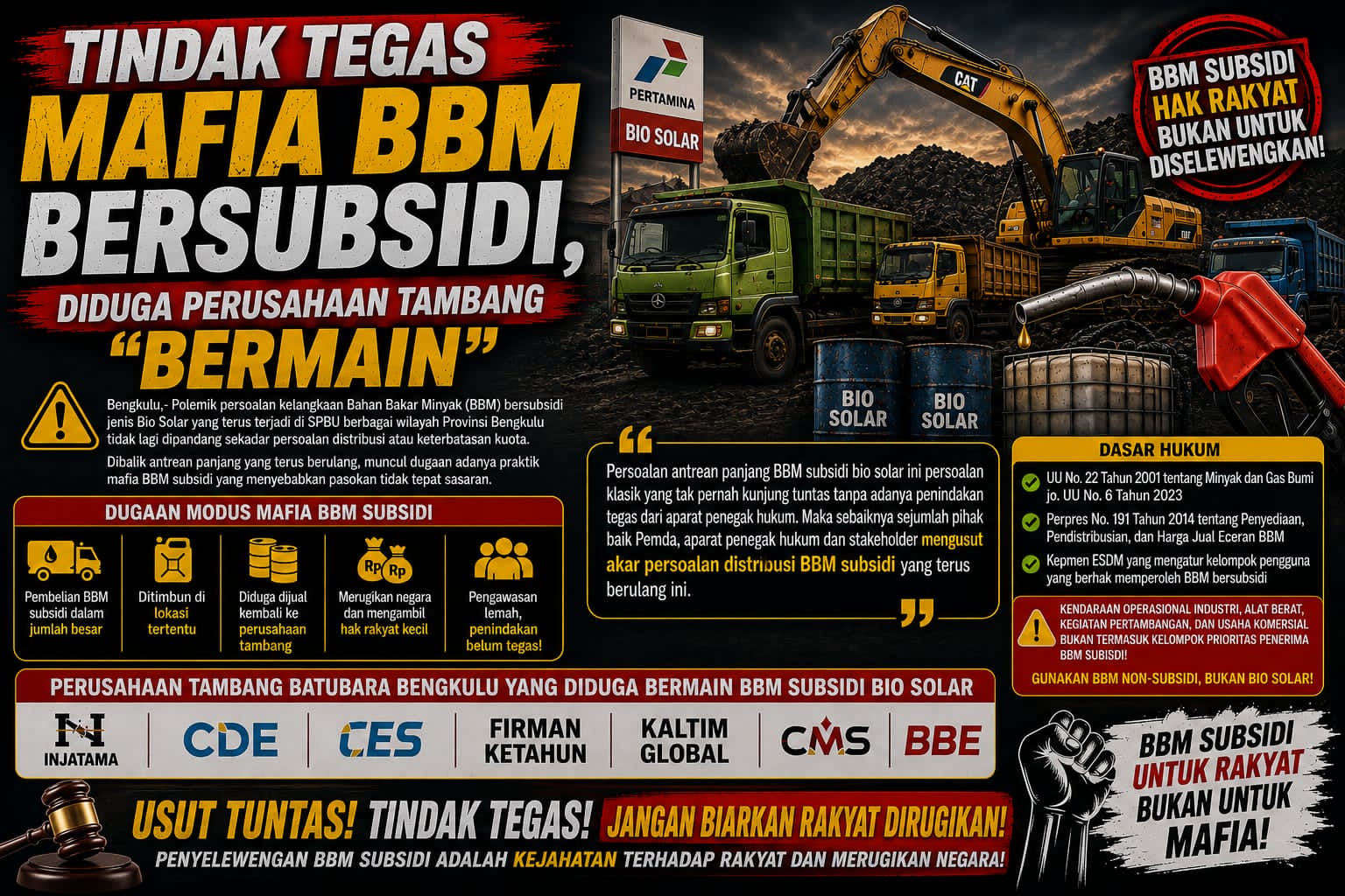 Tindak Tegas Mafia BBM Bersubsidi Bio Solar,Diduga Perusahaan Tambang Bermain