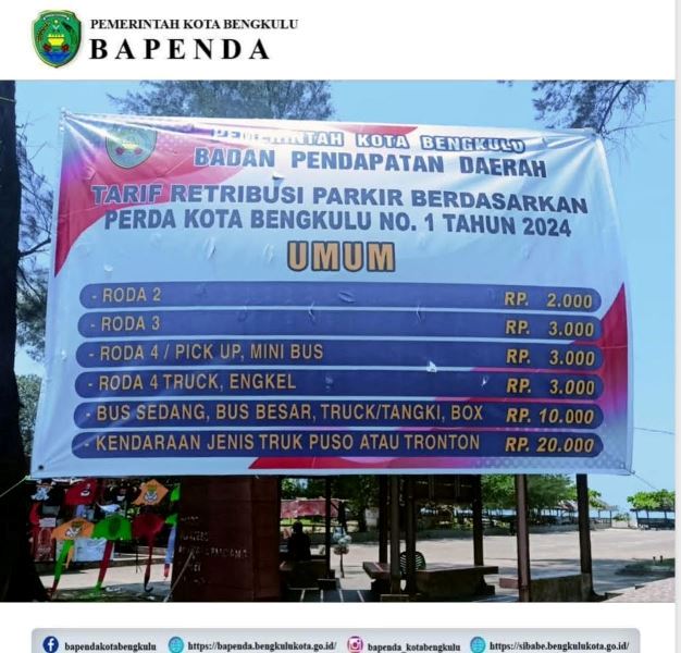 Ini Tarif Resmi Parkir Umum Terbaru di Kota Bengkulu