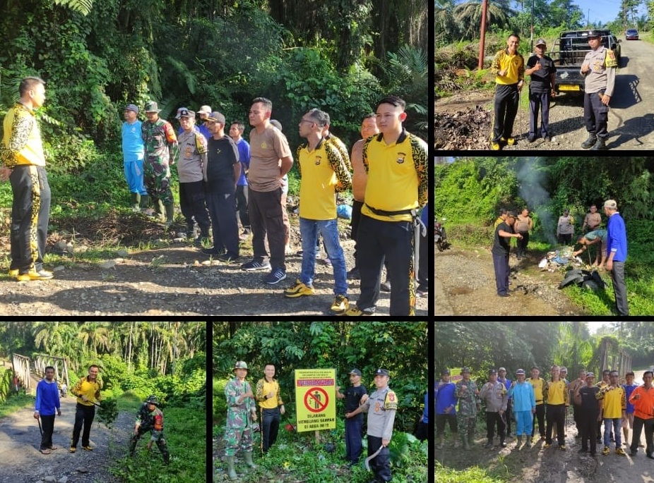 Banyak Sampah, Polsek Giri Mulya Bersihkan Jembatan 