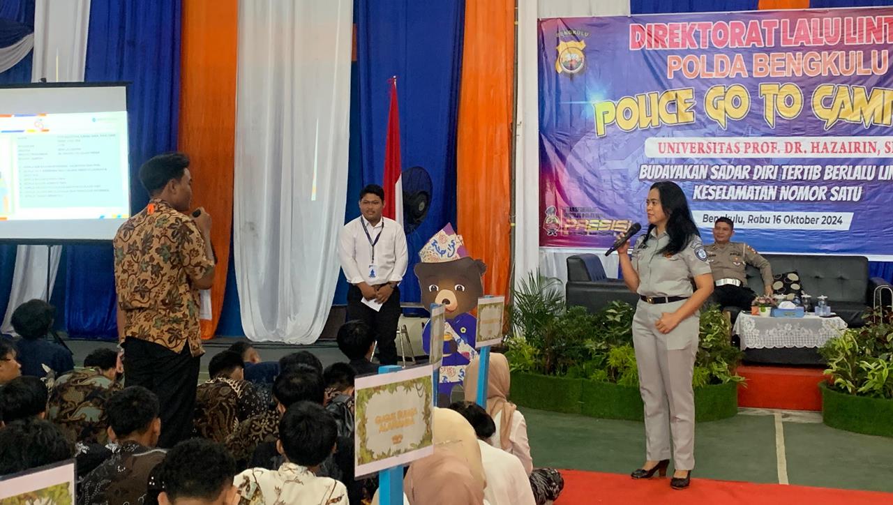 Jasa Raharja Bengkulu Sosialisasi Safety Campaign dalam kegiatan Police Goes to Campus di Universitas Hazairin