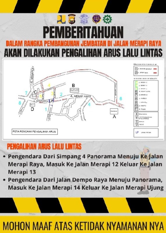 Pembangunan Jembatan di Jalan Merapi, Ini Alternatif Jalan Yang Dapat Dilalui 