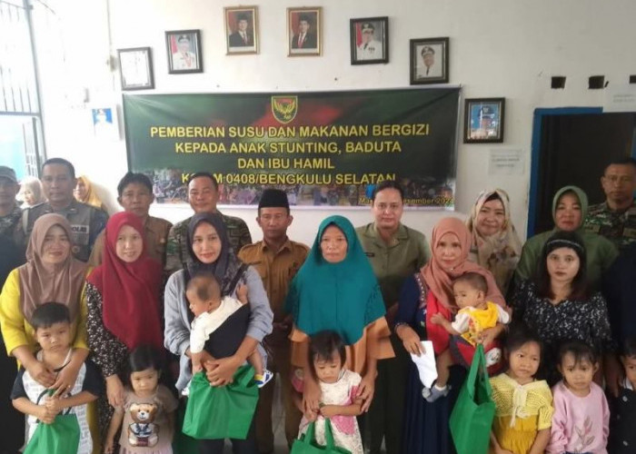 Laksanakan Program Kodam II Sriwijaya, Kodim 0408 Berikan Makanan Bergizi Untuk Atasi Stunting di Manna 