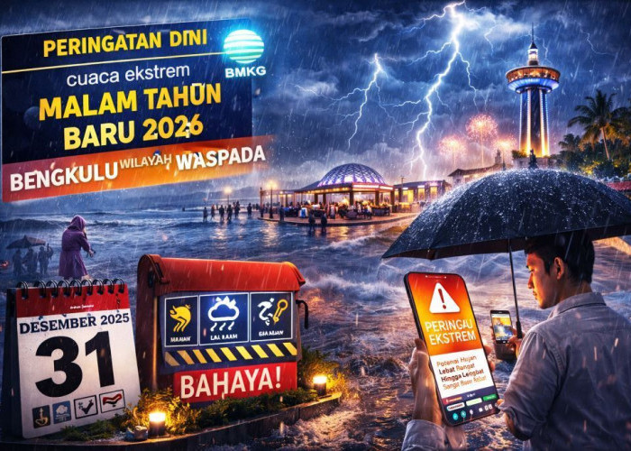BMKG Peringatkan Hujan Ekstrem Saat Malam Tahun Baru 2026, Bengkulu Termasuk Wilayah Waspada