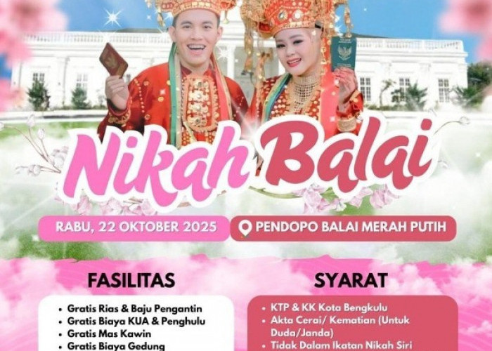 Lagi, Pemkot Bengkulu Gelar Nikah Balai Gratis 2026, Ini Syaratnya