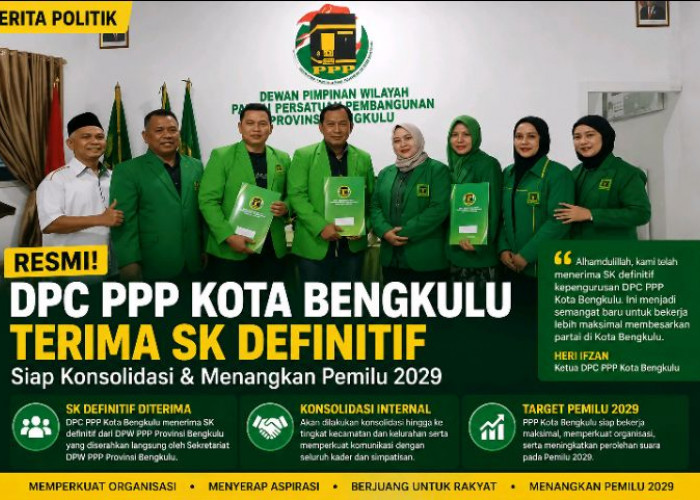 DPC PPP Kota Bengkulu Resmi Kantongi SK Definitif, Heri Ifzan Tancap Gas Konsolidasi Menuju Pemilu 2029