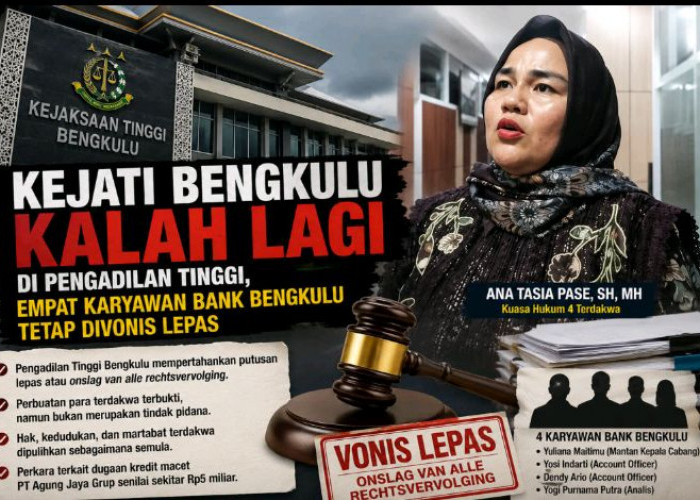 Kejati Bengkulu Kalah di Pengadilan Tinggi, Empat Karyawan Bank Bengkulu Tetap Divonis Lepas