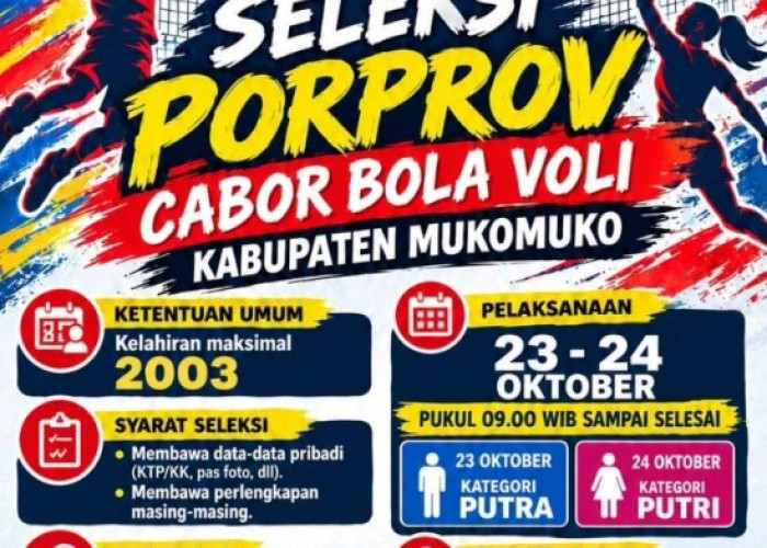 Silahkan Ikut, Seleksi Porprov Cabor Bola Voli Di Mukomuko Digelar 23-24 Oktober 2026