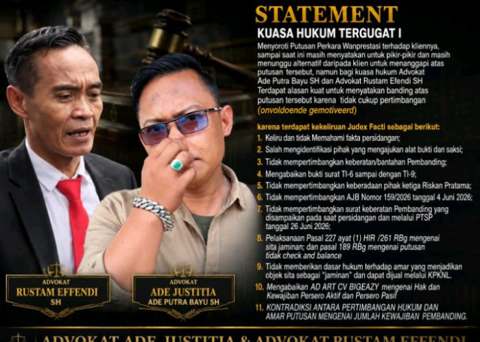 Kuasa Hukum Tergugat I Soroti Putusan Wanprestasi, Banding Jadi Opsi Serius