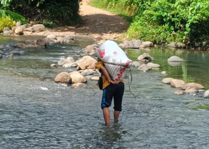 Menyebrang Sungai,  Inilah Desa Yang Terisolir Dipusat Ibukota Seluma  