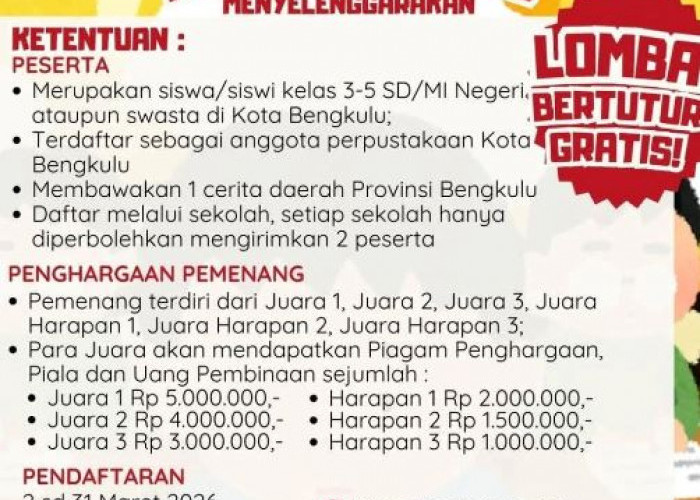 Gratis, Dinas Kearsipan Kota Bengkulu Gelar Lomba Bertutur  Tingkat  Sekolah Dasar