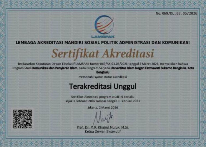 Alhamdulillah, Prodi KPI UIN Fatmawati Sukarno Bengkulu Raih Akreditasi Unggul