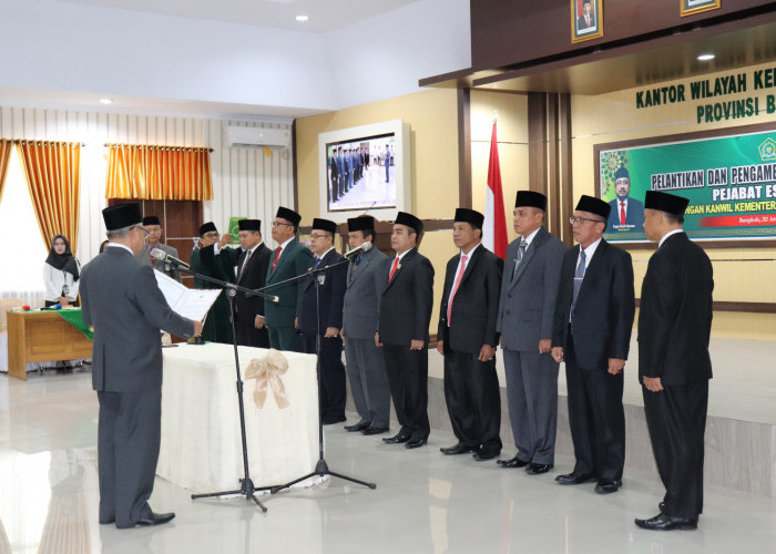 Kakanwil Kemenag Bengkulu Lantik Delapan Pejabat Administratur, Lima Diantaranya Kepala Kantor