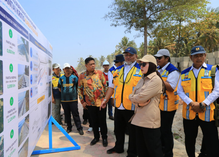 Erna Sari Dewi Tinjau Proyek Pengaman Pantai Kaur, Pastikan Pembangunan Tepat Sasaran