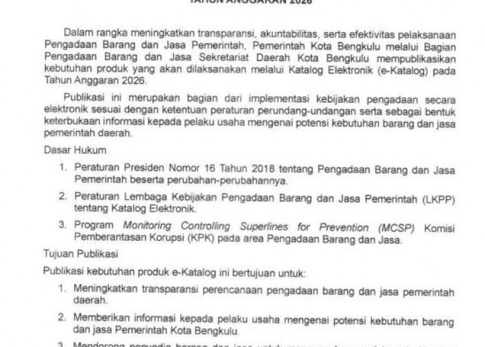  Pemkot Bengkulu Ajak Pengusaha Lokal Unjuk Gigi di e-Katalog 2026