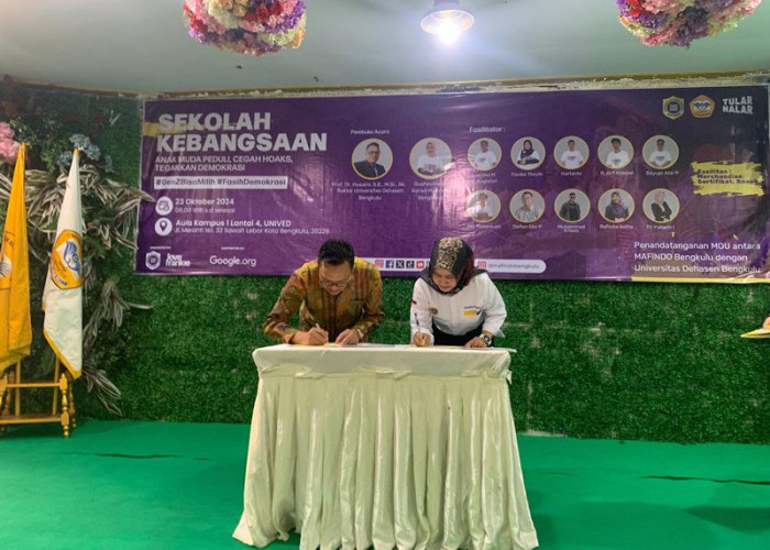 Sekolah Kebangsaan,  Universitas Dehasen   Tandatangani MoU  Bersama Mafindo Bengkulu 